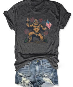 4th Of July American Bigfoot T-Shirt Bigfoot With US Merch Gifts For Bestie - Homegiftaura