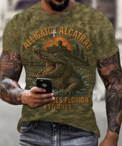 Alligator Alcatraz Camo T-Shirt Men's 3D Print Everglades Florida Trump Campaign Merch 2025 - Homegiftaura