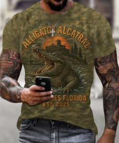 Alligator Alcatraz Camouflage T-Shirt Cool Crocodile Florida Protest Gift For Men - Homegiftaura