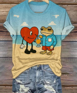 Bad Bunny Heart And Frog Summer Vacation T-Shirt Puerto Rican Bad Bunny Fan Merch - Homegiftaura