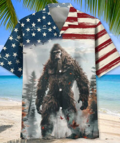 Bigfoot American Flag Hawaiian Shirt USA Flag Bigfoot Beach Merch Gifts For Bestie - Homegiftaura