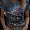 Black Cat Crystal Witch Halloween T-Shirt 3D Print Clothing Gift For Cat Lovers For Her - Homegiftaura