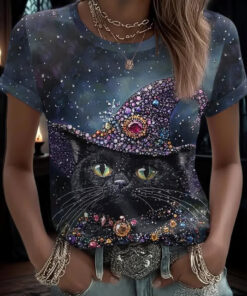 Black Cat Crystal Witch Halloween T-Shirt 3D Print Clothing Gift For Cat Lovers For Her - Homegiftaura
