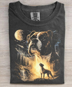Boxer Dog Howling To The Moon T-Shirt Three Wolf Moon Merch Gifts For Him Her - Homegiftaura