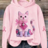 Breast Cancer Awareness Month Cat Hoodie Pink Ribbon Gift For Daughter - Homegiftaura