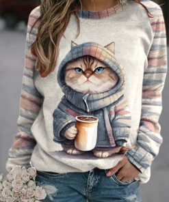 Cat Cozy Winter With Coffee Sweatshirt Theme Cute Cat Crewneck Sweatshirt Gifts For Her - Homegiftaura