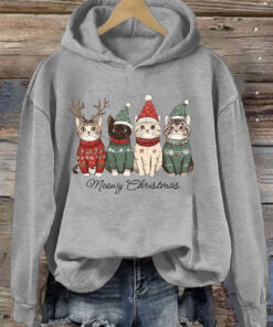 Cat Meowy Christmas Hoodie Cute Kitten Sweatshirt Gifts Ideas For Cat Lovers - Homegiftaura