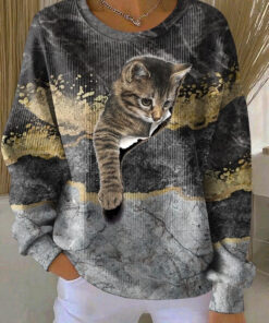 Cat Peeking Out Sweatshirt 3D Print Cute Christmas Gifts For Cat Lovers Owners For Her - Homegiftaura
