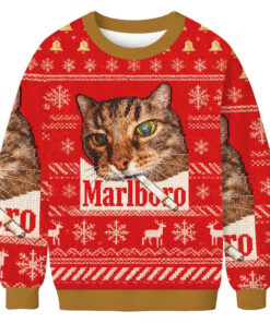 Alternative view of Cat Smoking Marlboro Ugly Christmas Sweater Dark Humor Holiday Sweater Meme Clothing Xmas Gift - Homegiftaura
