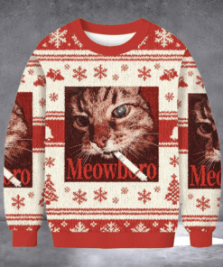 Cat Smoking Meowlboro Ugly Christmas Sweater Xmas Meme Apparel Marlboro Lovers Gifts - Homegiftaura