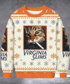 Cat Smoking Virginia Slims Ugly Christmas Sweater Funny Cat Apparel Smoking Lover Xmas Gifts - Homegiftaura