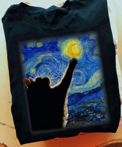 Cat Van Gogh Starry Night T-Shirt Cute Graphic Tee Shirts Gifts For Cat People - Homegiftaura