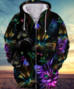 Cat Zip Up Hoodie 3D Cat Graphic Tee Themed Clothing Mens Womens - Homegiftaura
