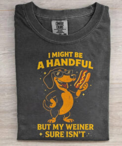 Dachshund I Might Be A Handful Graphic T-Shirt Dachshund With Hot Dog Merch Gifts For Her - Homegiftaura