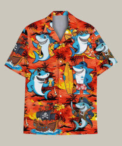 Funny Shark Hawaiian Shirt Pirate Surfer Tropical Summer Party Ocean Shirt Gift For Him - Homegiftaura