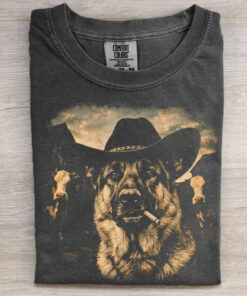 German Shepherd Western Graphic T-Shirt Cowboy Dog With Cigar Merch Gift For Her - Homegiftaura