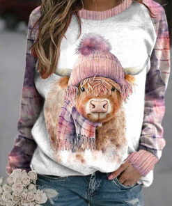 Highland Cow Winter Plaid Women's Sweatshirt Cute Highland Cattle Gifts Christmas For Her - Homegiftaura