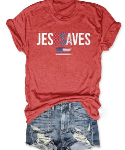 Jesus Saves USA Flag T-Shirt Christian Patriot Merch Gift For 4th of July - Homegiftaura