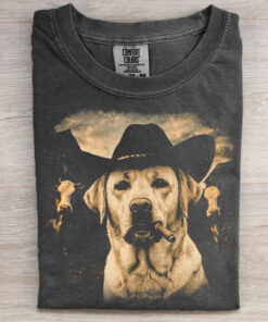 Labrador Retriever Western Graphic T-Shirt Cowboy Dog With Cigar Merch Gifts For Men - Homegiftaura