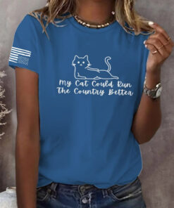 My Cat Could Run The Country Better T-Shirt Upside Down American Flag Shirt For Women - Homegiftaura