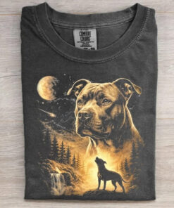 Pit Bull Howling To The Moon T-Shirt Pitbull Dog Howling Merch Gift For Him - Homegiftaura