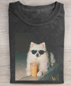 Pomeranian Drinking Iced Coffee T-Shirt Funny Dog Apparel Gift For MEn - Homegiftaura