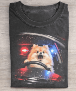 Pomeranian Driving Car Vintage Graphic T-Shirt Funny Dog Meme Shirts Gifts For Friends - Homegiftaura