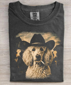 Poodle Western Graphic T-Shirt Cowboy Dog With Cigarette Merch Gift For Mom - Homegiftaura