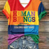 Pride Month Merch Human Beings Colors May Vary V-Neck Shirt Women's LGBTQ Gift Ideas - Homegiftaura