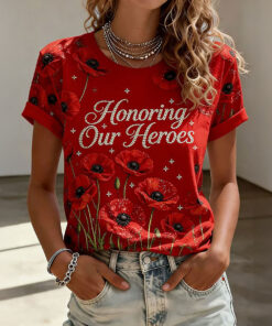 Red Friday Honoring Our Heroes Poppy Flower T-Shirt Red Friday Clothes Present For Wife - Homegiftaura