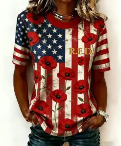RED Friday Poppy Flower T-Shirt American Flag Remember Everyone Deployed Shirt Present For Wife - Homegiftaura