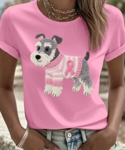 Schnauzer Dog Breast Cancer Awareness Pink Ribbon Women's T-Shirt 3D Print Cute Gift Ideas - Homegiftaura