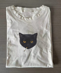 Smoking Black Cat Head T-Shirt Funny Hilarious Black Cat Themed Gifts - Homegiftaura