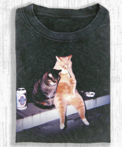 Smoking Cat T-Shirt Funny Hilarious Drunk Cat Graphic Tee Shirts For Men Women - Homegiftaura