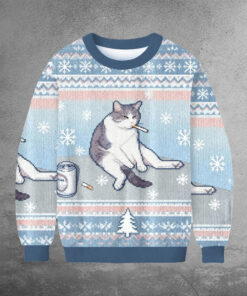 Smoking Cat Ugly Christmas Sweater Funny Xmas Apparel Christmas Gifts For Smoking Lovers - Homegiftaura