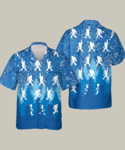 Snow Storm Bigfoot Hawaiian Shirt Winter Bigfoot Art Tee Present Idea For Father's Day - Homegiftaura