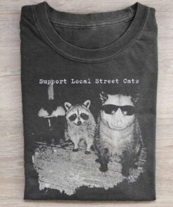 Support Local Street Cats T-Shirt Funny Raccoon and Opossum Clothings Gift For Men - Homegiftaura