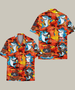 Surfing Shark Hawaiian Shirt Funny Pirate Shark Aloha Shirt Best Present For Shark Lovers - Homegiftaura