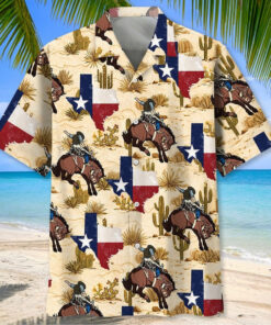 Texas Flag Map Hawaiian Shirt Texas Cowboy Bronc Rider Beach Merch Gift For Summer Holiday - Homegiftaura