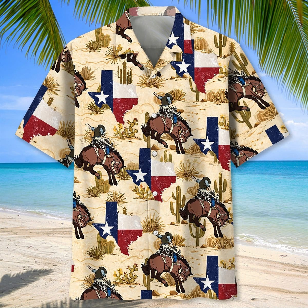 Texas Flag Map Hawaiian Shirt Texas Cowboy Bronc Rider Beach Merch Gift For Summer Holiday - Homegiftaura