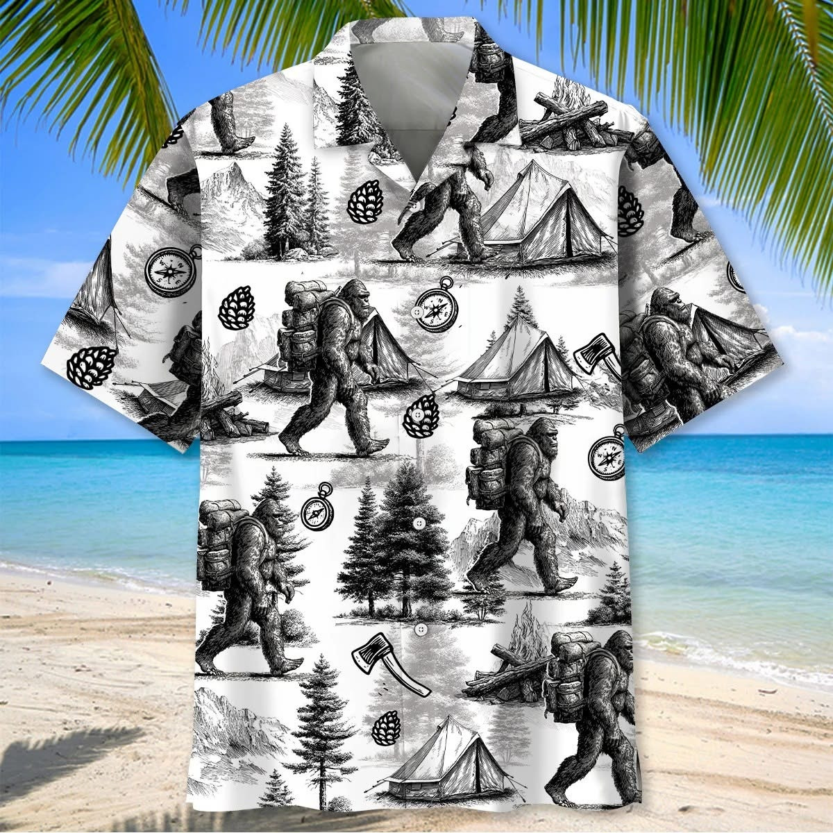 Vintage Bigfoot Go Camping Hawaiian Shirt Tropical Beach Aloha Shirt Summer Gift For Men - Homegiftaura