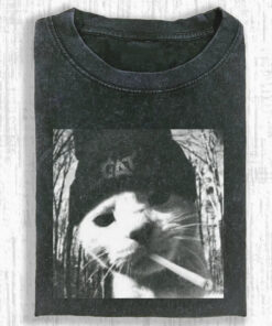 Wacky Cat T-Shirt Funny Hilarious Gangster Smoking Cat Graphic Tee Shirt Cool Unique Gifts - Homegiftaura