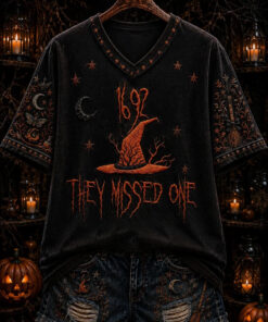1692 They Missed One V-Neck Shirt Halloween Witch Clothing Good Gifts For Women