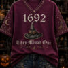 1692 They Missed One V-Neck Shirt Halloween Witch Merch Unique Halloween Apparel Finds