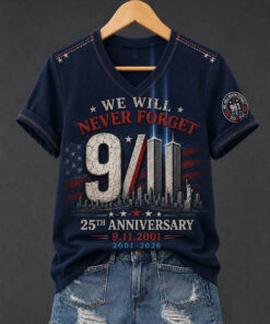 25Th Anniversary 9 11 V-Neck T-Shirt We Will Never Forget Clothing Gifts For Patriot