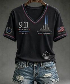 9 11 Patriot Day V-Neck T-Shirt 25th Anniversary Memorial Merch Gifts For Her