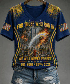 9 11 Patriot Day V-Neck T-Shirt For Those Who Ran In V-Neck T-Shirt Gifts For Her