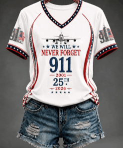 9 11 We Will Never Forget V-Neck T-Shirt Patriot Day Apparel Gifts For Sister
