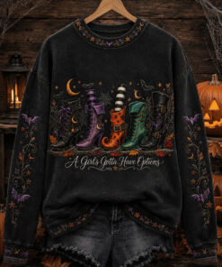 A Girls Gotta Have Options Sweatshirt Witch Boots Halloween Merch Gift Ideas For Mom