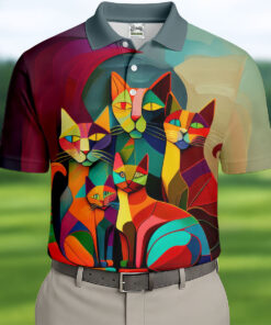 Abstract Colorful Cat Halloween Polo Shirt Mens Apparel Gifts For Brother